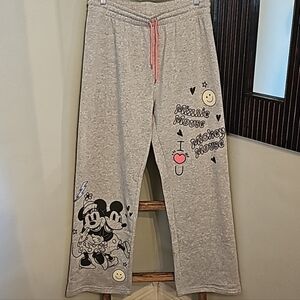Disney Mickey & Minnie Grey Graphic Sweatpants w/Fleece Lining